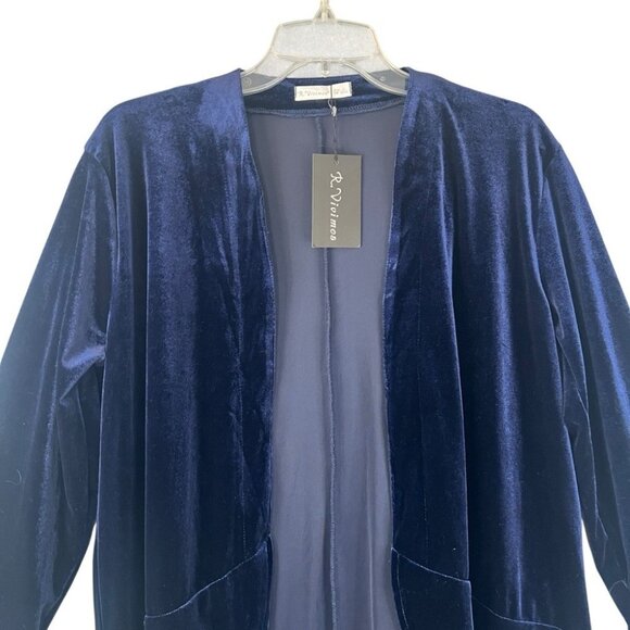 R. VIVIMOS Blue Velvet and Chiffon Jacket Duster Witchy Cloak Size Large - Picture 3 of 12